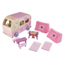 Pink Funny Kids Wooden Camping BBQ Miniature Furniture for Model